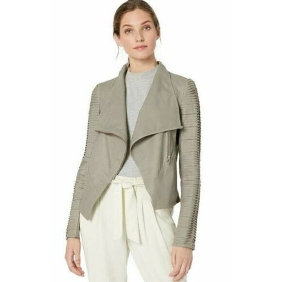 Lamarque Taupe Brenda Leather Moto Jacket S - Picture 1 of 5